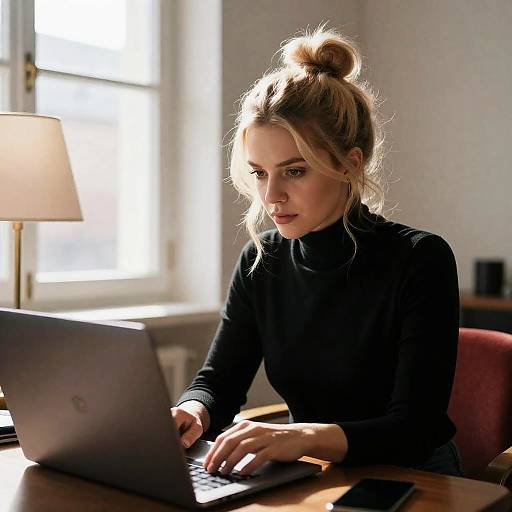 Focused Woman in a Bright Indoor Setting