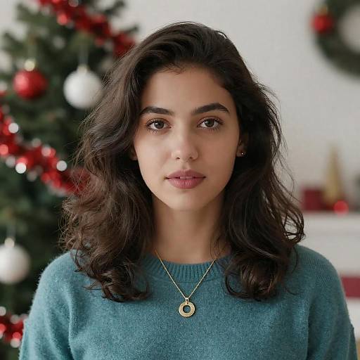 Cozy Holiday Portrait with Teal Sweater