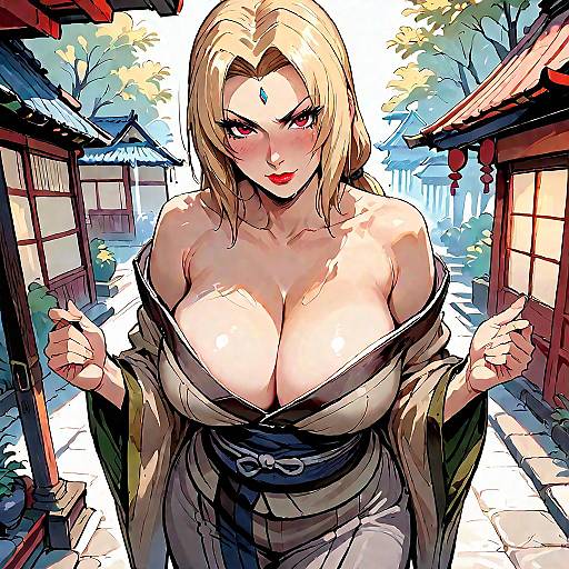 Elegant Tsunade in Grey Kimono