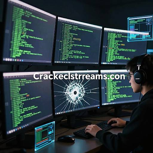 Cyber Hacker Room with Cracked Screens