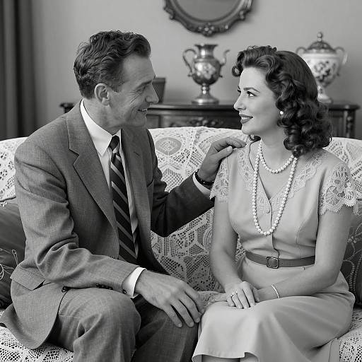 Vintage Couple Sitting on Lace Couch