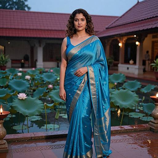 Elegant Indian Woman in Sapphire Saree
