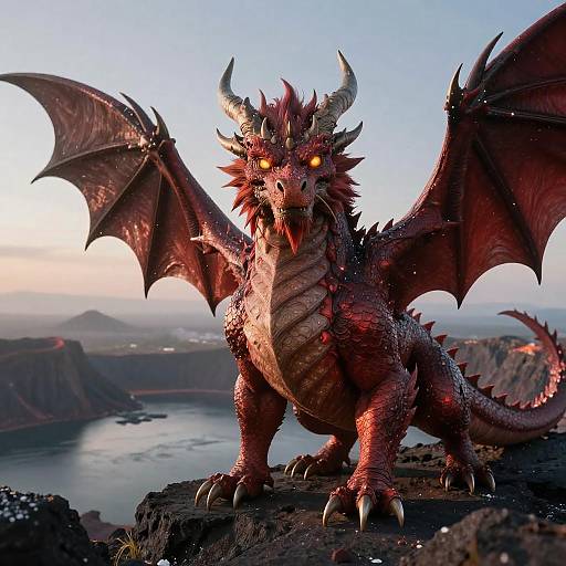 Majestic Red Dragon at Volcanic Crater Lake
