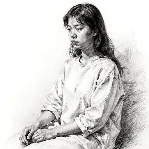 Realistic Pencil Portrait of Seated Girl
