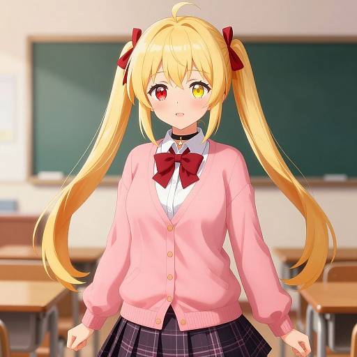 Anime Girl with Blonde Twintails and Heterochromia