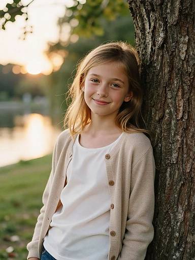 Sunset Riverside Portrait of Young Girl