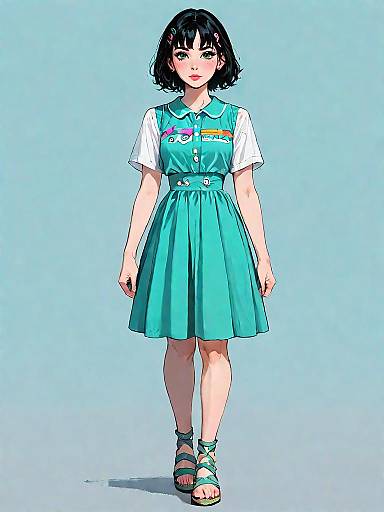 Woman in Emerald Green Skater Dress