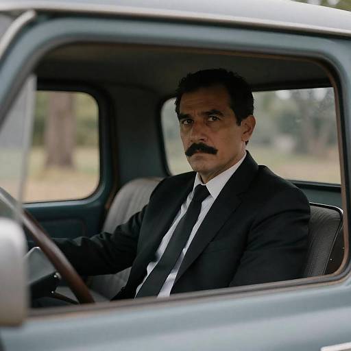 Somber Driver in Vintage Truck