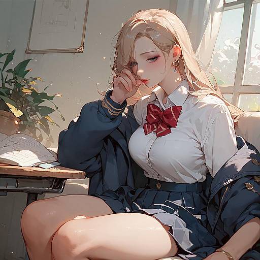 Katress in School Uniform Sitting