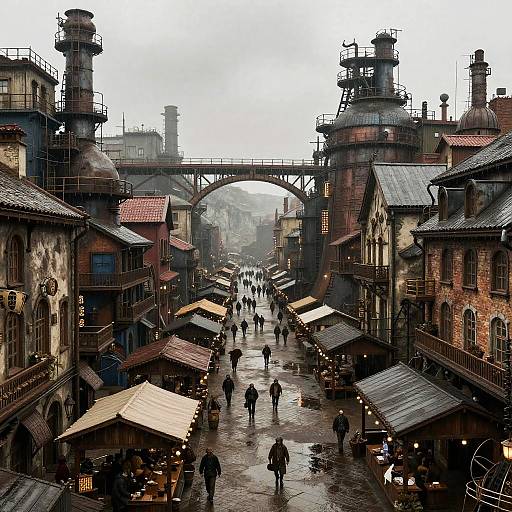 Realistic Steampunk Industrial Cityscape