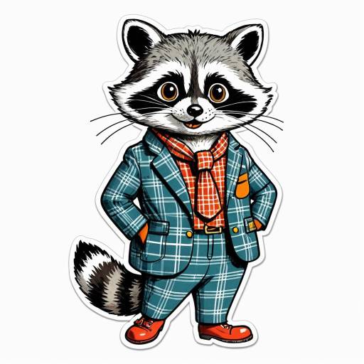 Anthropomorphic Raccoon in Plaid Suit Sticker