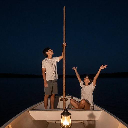 Two People in Small Boat at Night
