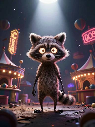 Spooky Raccoon in Ruined Carnival