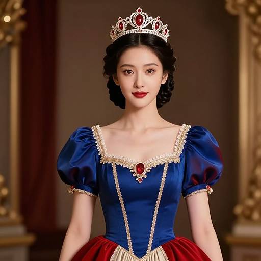 Royal Woman in Blue and Red Dress
