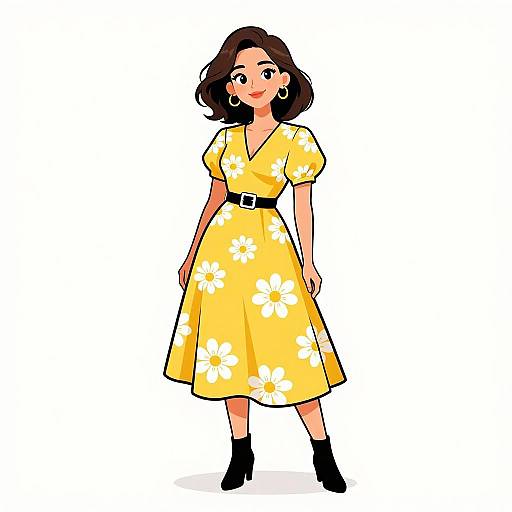 Vintage Style Woman in Yellow Dress