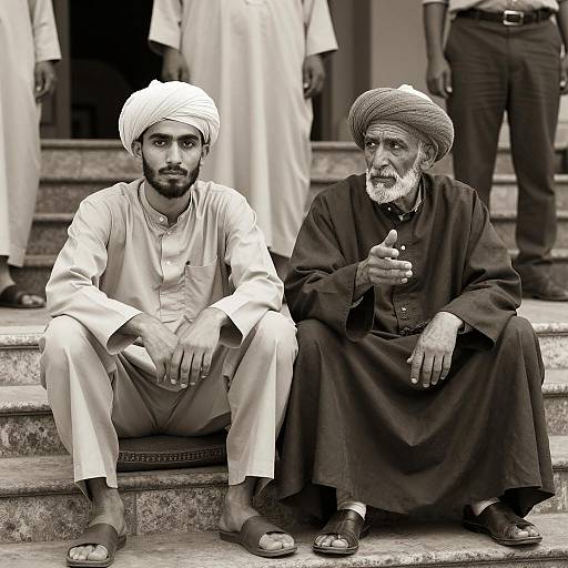 Sepia Portrait of Two Men on Steps