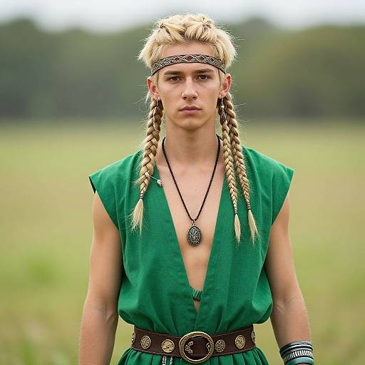 Blonde Male in Green Hippie Costume