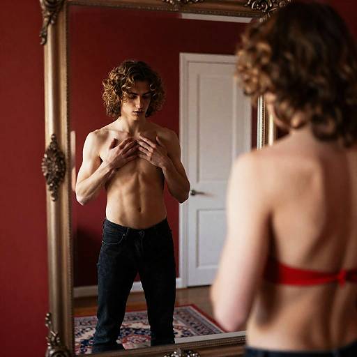 Contemplative Reflection in a Red Room