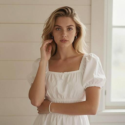 Young Woman in Elegant White Dress