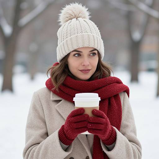 Cozy Winter Woman with Hot Drink