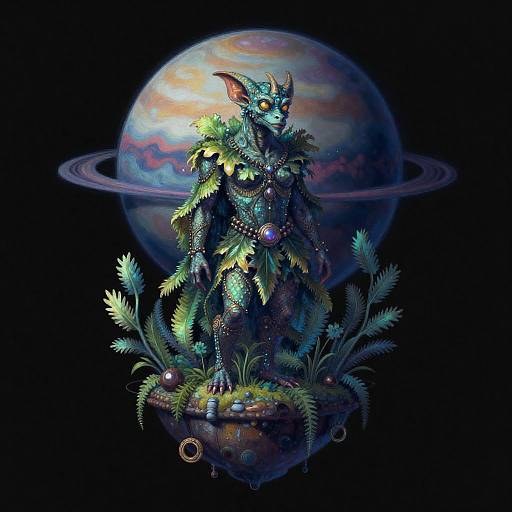 Bioluminescent Kelp Gargoyle Above Gas Giant