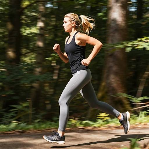 Blonde Runner in Forest Trail