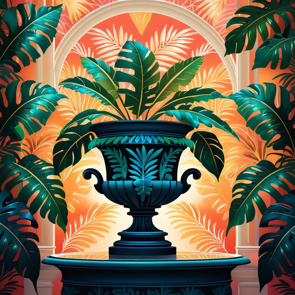 Elegant Urn with Tropical Leaves Illustration