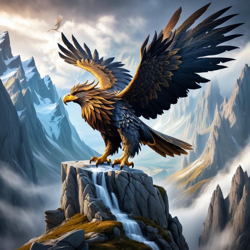 Majestic Griffin in Epic Fantasy Landscape