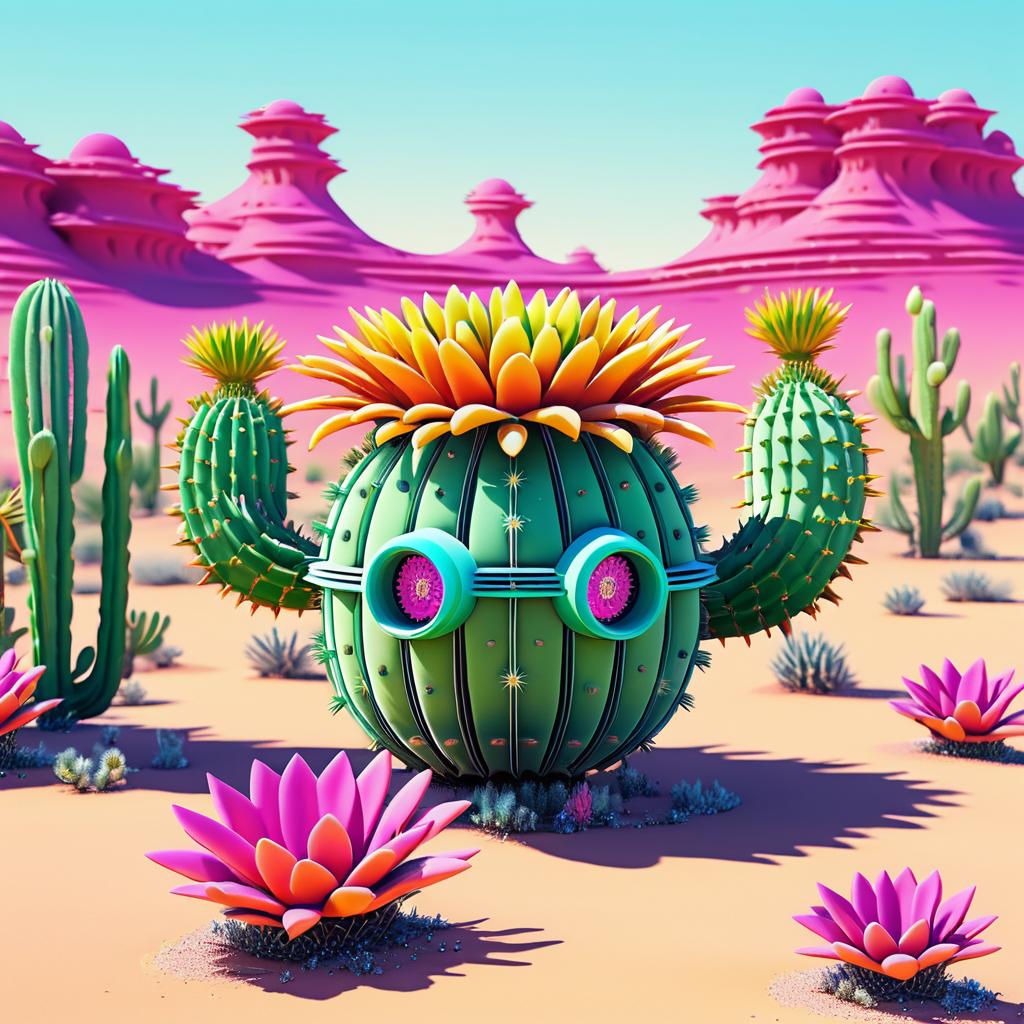 Quirky Robot Cactus in Vibrant Desert