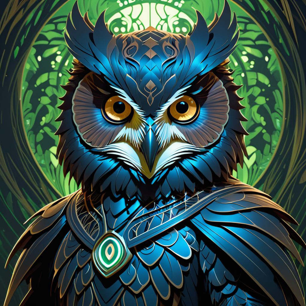 Elegant Retro Owl Humanoid Portrait