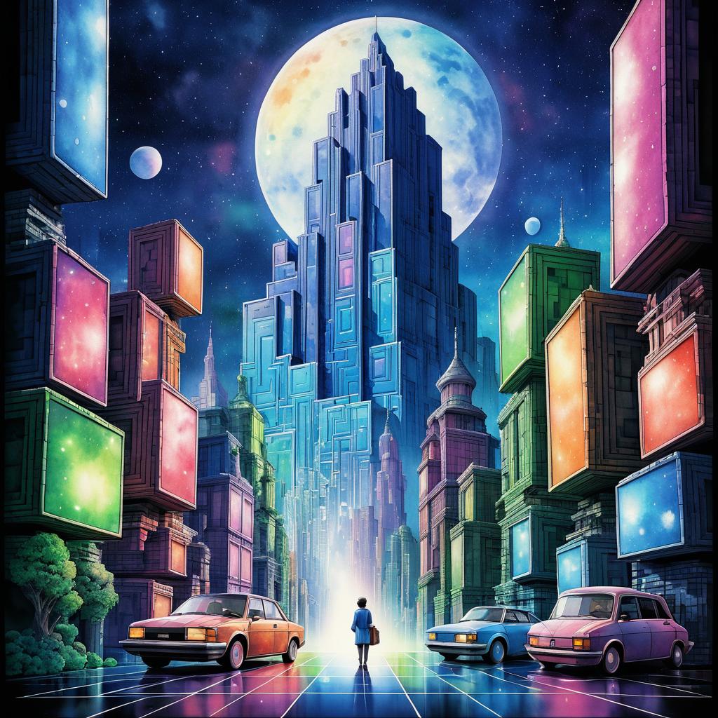 Vintage Tetris Poster Art in Watercolor