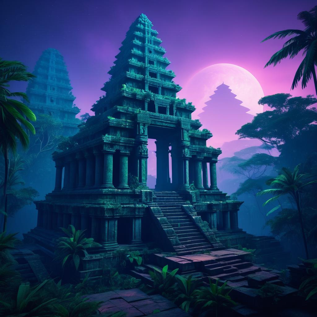 Surreal Jungle Temple Ruins at Twilight