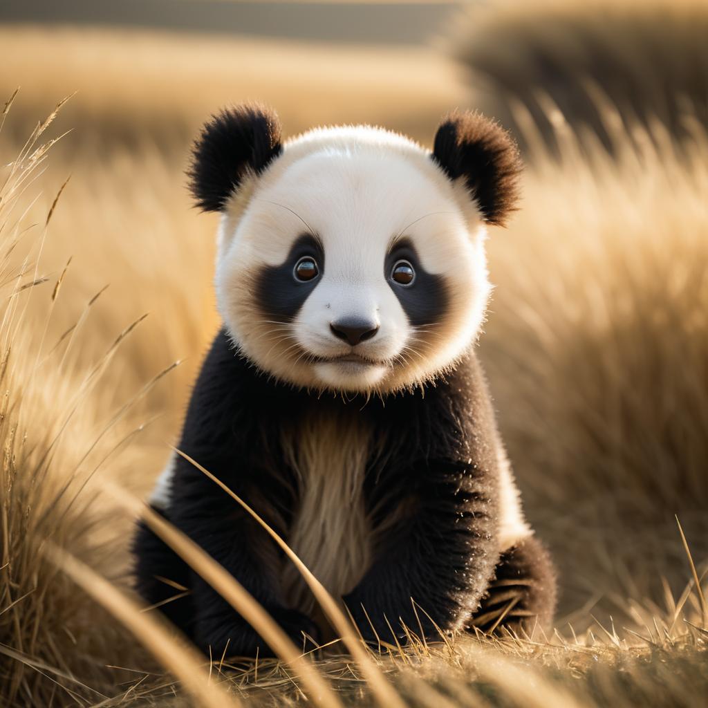 Curious Baby Panda in Golden Grasslands