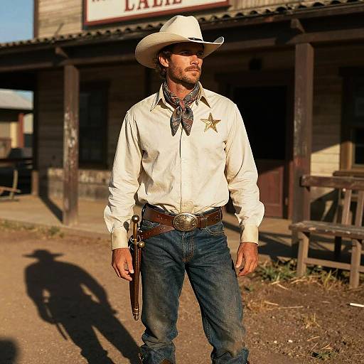 Handsome Cowboy in Vintage Western Town