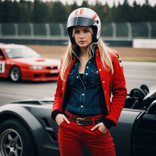 Female Racing Driver in Red Outfit