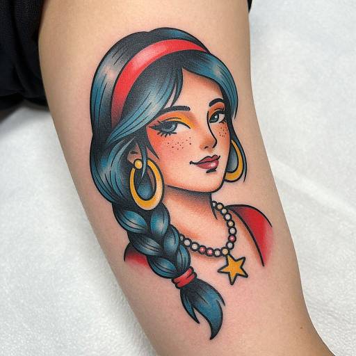 Colorful Retro Woman Tattoo Design
