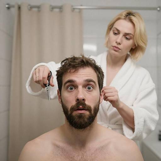 Surprised Man in Bathroom with Woman