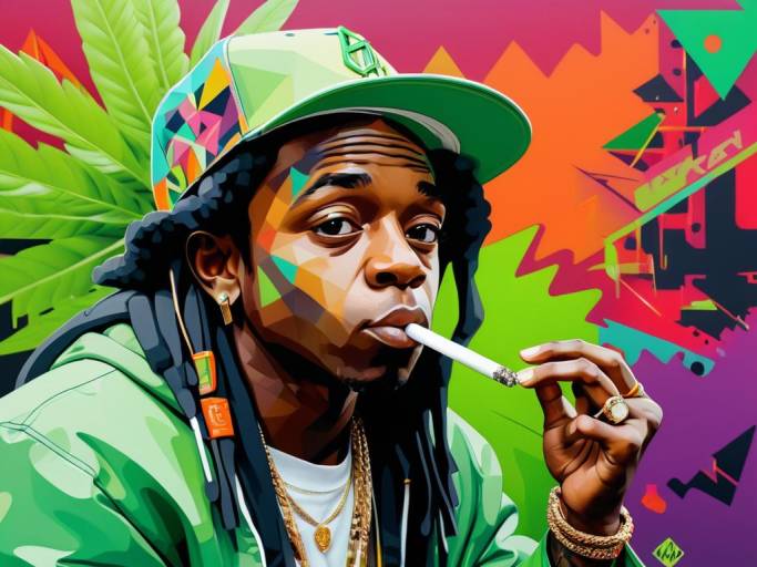 Digital Art of Man Smoking with Cannabis Leaves