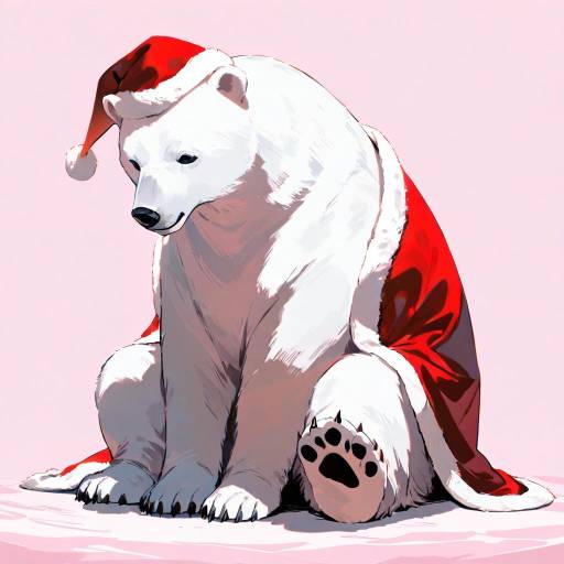 Playful Polar Bear in Santa Attire Playful Polar Bear in Santa Attire