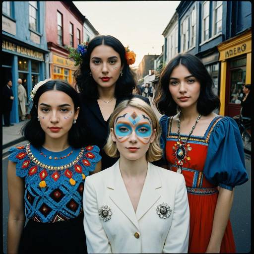 1980s Fashion Street Portrait with Vibrant Face Paint