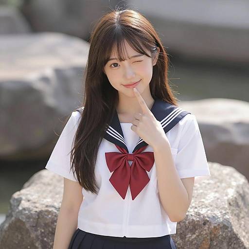 Smiling Asian Schoolgirl in Natural Light