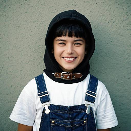 Playful Boy in Halloween Overalls