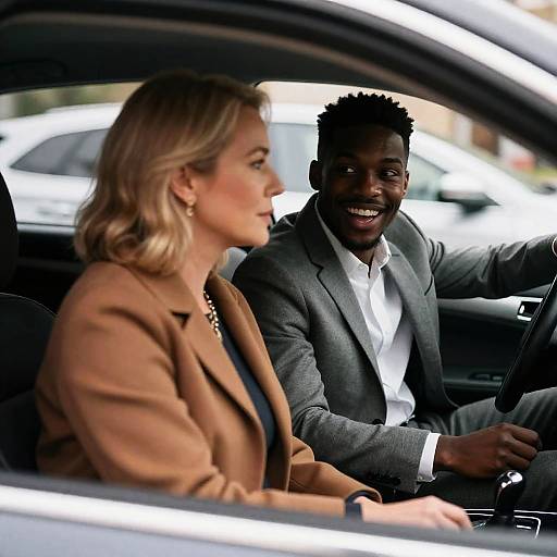 Candid Car Moment: Diverse Duo Smiles