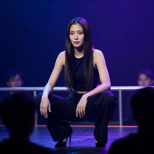 Glamorous Club Performer Squatting On Stage