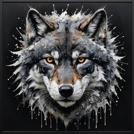 Intense Wolf Portrait with Abstract Splashes Intense Wolf Portrait with Abstract Splashes