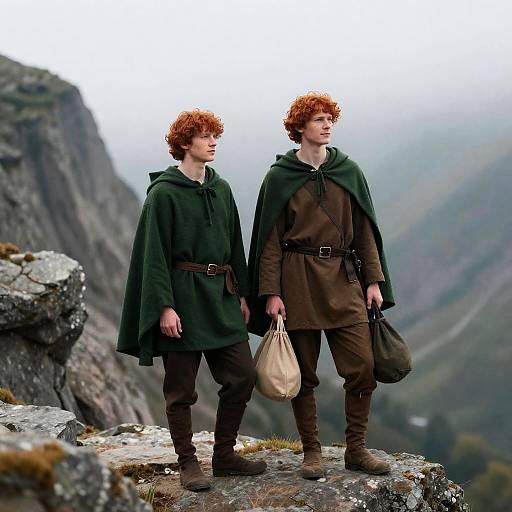 Curly-Haired Adventurers on Rocky Ledge