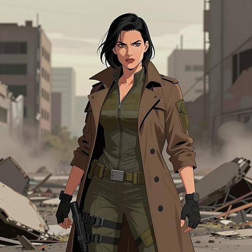 Confident Woman in Tactical Urban Ruins