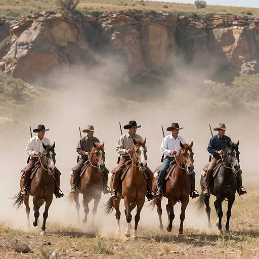 Dynamic Cowboy Scene in Dusty Landscape