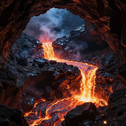 Mystical Volcanic Cavern Fantasy Scene
