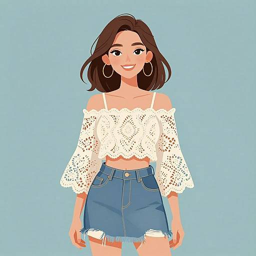 Bohemian Woman in Lace and Denim